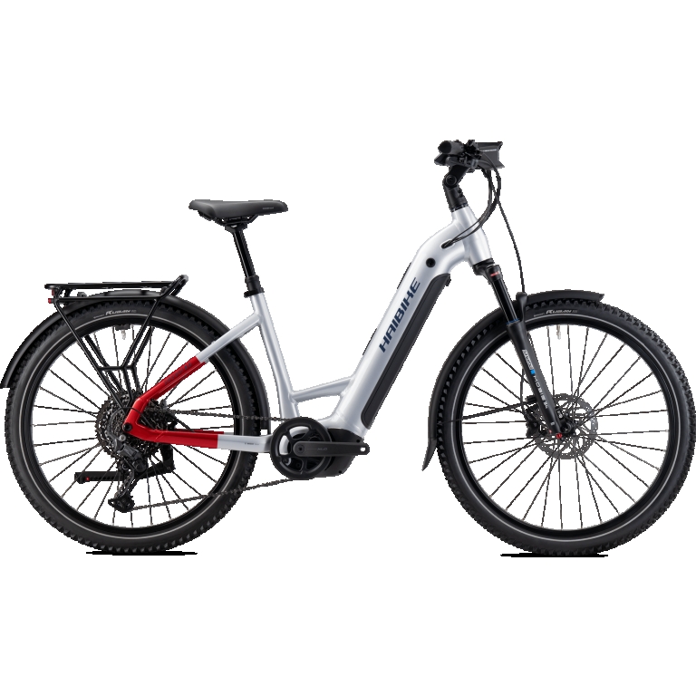 Haibike "Trekking 7 Low" E-Bike 27,5 Zoll soft grey/red/blue