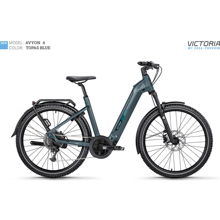 Victoria Elektro-Trekkingrad "Avyon 4" Low, 600Wh, 27,5 Zoll, topas-blue