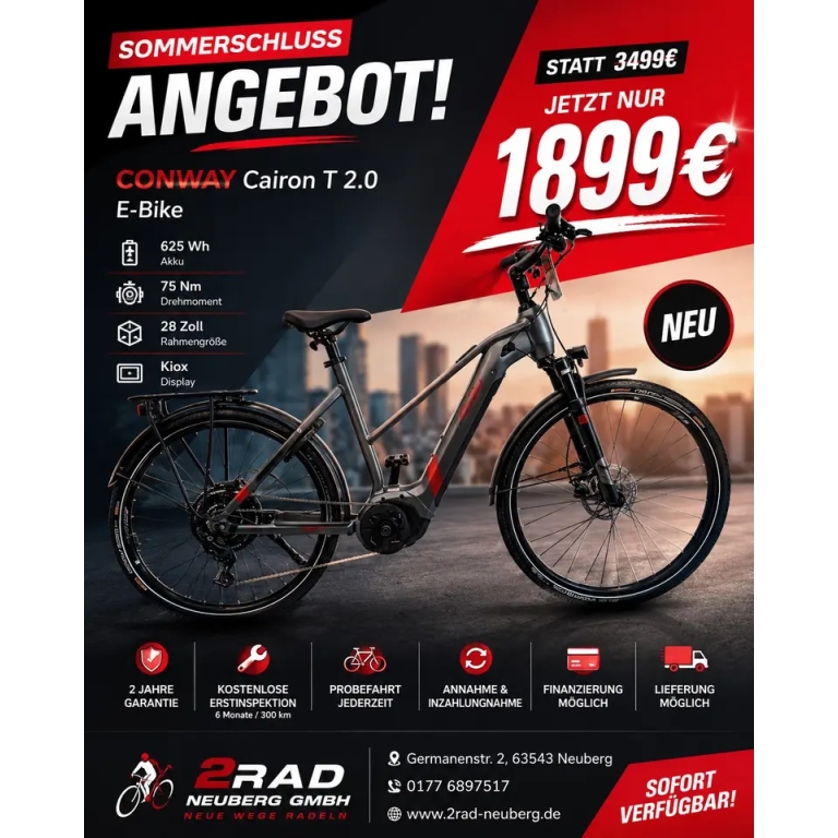 CONWAY Cairon T 2.0 E-Bike 625 Wh 75Nm 28 Zoll Statt 3499€