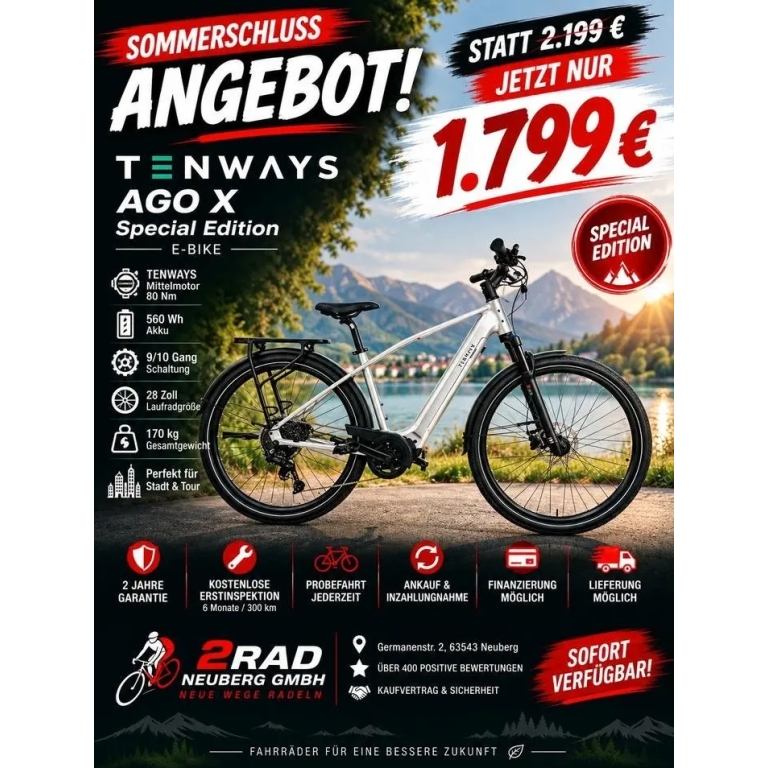 TENWAYS AGO X Special Edition E-Bike 560Wh 80Nm Statt 2199€