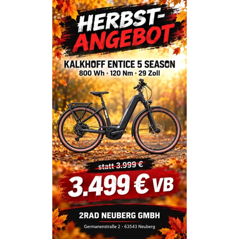 KALKHOFF ENTICE 5 SEASON E-Bike 800Wh 120Nm 29 Zoll Statt 3.999€.