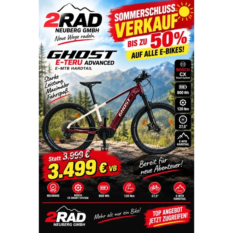 GHOST E-TERU ADVANCED E-BIKE MTB HARDTAIL 800Wh 120Nm Statt 3999€