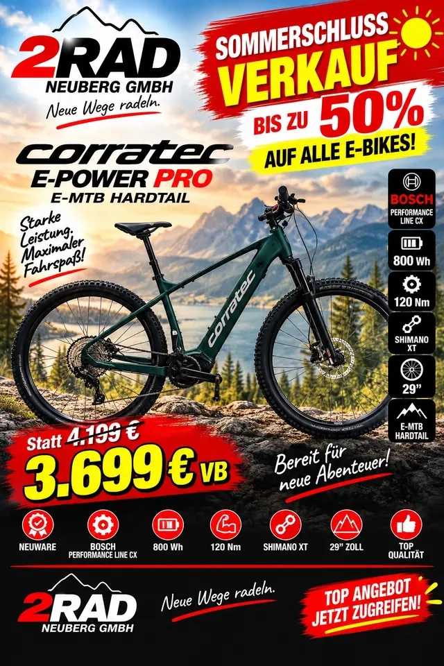 Corratec E-Power Pro E-Bike MTB Hardtail 800Wh 120Nm STATT 4199€