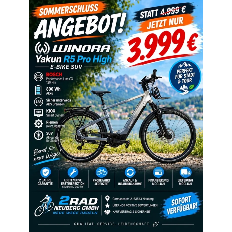 WINORA YAKUN R5 PRO HIGH CX 800WH 120NM RIEMEN STATT 4999€