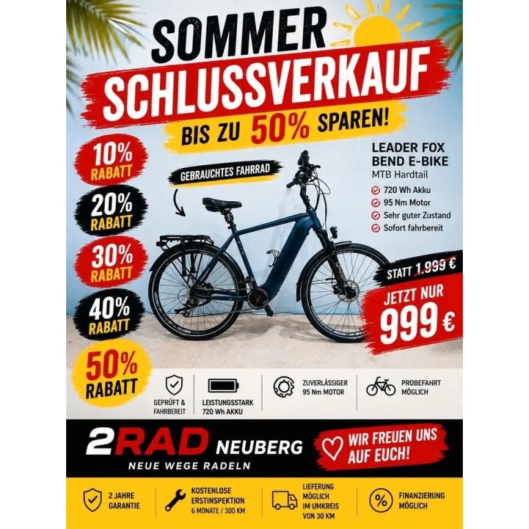 Leader Fox BEND E-Bike MTB Hardtail 720Wh 95Nm SALE Statt 1999€